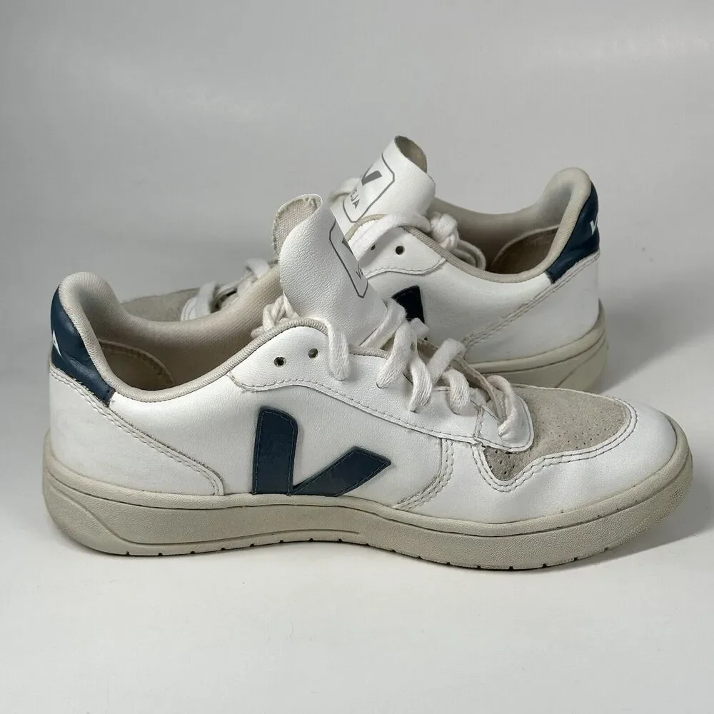 Veja Shoes Women Size 7 V-10 CWL California White Blue Logo Leather Sneakers - Picture 7 of 16